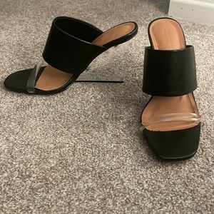 Clear Wedge Heel Black Sandals